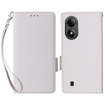 For ZTE Blade A33S Case Magnetic Clasp Leather Phone Cover with Strap - White