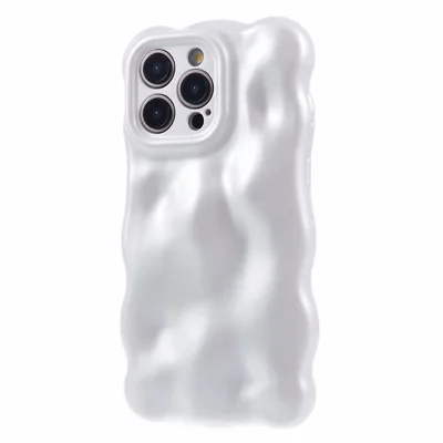 For iPhone 15 Pro Max TPU Phone Case Rugged Phone Cover with Wavy Edge - Pearly White