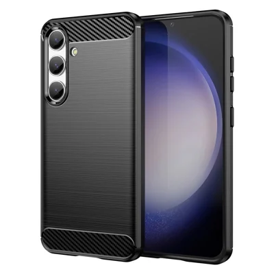 Чехол для Samsung Galaxy S25 / S24, чехол для телефона, ТПУ, текстура углеродного волокна, тонкий чехол для мобильного телефона - черный