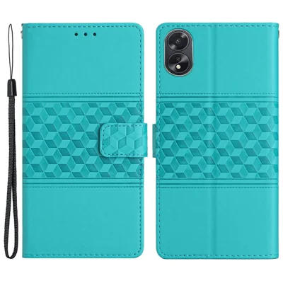For Oppo A18 4G Case Imprinted Rhombus Mobile Phone Stand Wallet Cover - Sky Blue