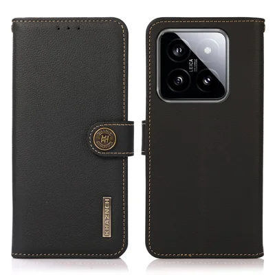 KHAZNEH For Xiaomi 14 Ultra Case Wallet Stand Genuine Cow Leather Cover - Black