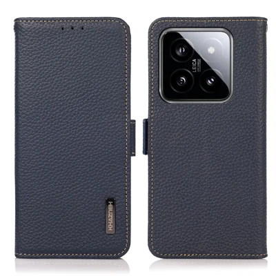 KHAZNEH Pour Xiaomi 14 Case Attache magnétique Véritable Cuir de Vache Portefeuille Housse - Bleu
