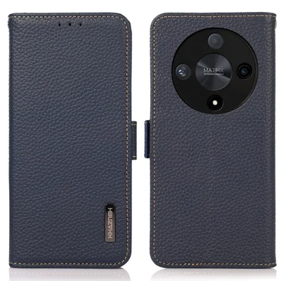KHAZNEH For Honor X9a 5G / X40 5G / Magic5 Lite 5G Case RFID Blocking Genuine Cow Leather Cover - Blue