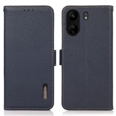 KHAZNEH For Xiaomi Redmi 13C 4G / 13C 5G / Poco C65 4G / Poco M6 5G / 13R 5G Case RFID Blocking Litchi Texture Wallet Cover - Blue