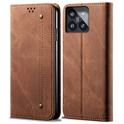 For Xiaomi 14 Case PU Leather Shell Flip Stand Wallet Cell Phone Cover - Coffee