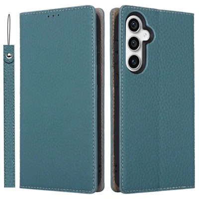 Für Samsung Galaxy S23 FE Case Litchi Texture Genuine Cow Leather Phone Cover mit Gurt - Baby Blue