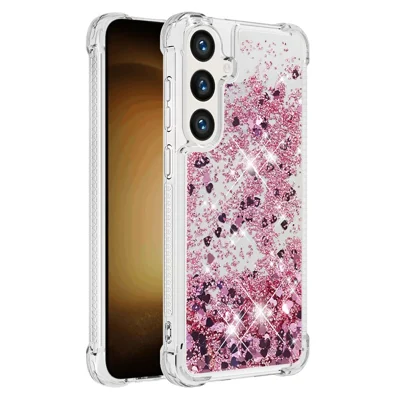 Für Samsung Galaxy S24 TPU-Hülle Glitzer-Quicksand stoßfeste Handy-Rückseite – Roségold / Herzen