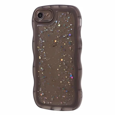 Funda para iPhone 7 / 8 / SE (2020) / SE (2022) de la serie JTW, con estrellas de purpurina y bordes ondulados de TPU - Negro