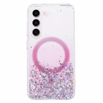 JTW Series TPU+Acrylic Slim Case for Samsung Galaxy S23+ Case Glitter Epoxy Anti-Drop Phone Cover Magnetic Case - Pink