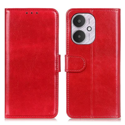 For Xiaomi Redmi 13C 4G / 13C 5G / Poco C65 4G / Poco M6 5G / 13R 5G Case Crazy Horse Texture Wallet Stand Phone Cover - Red