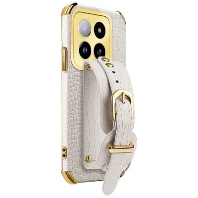 For Xiaomi 14 Pro Case Wristband Electroplating Precise Cutout Phone Cover - White