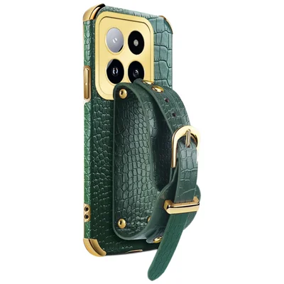For Xiaomi 14 Pro Case Wristband Electroplating Precise Cutout Phone Cover - Green