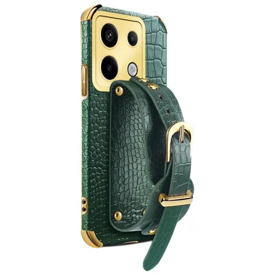 For Xiaomi Redmi Note 13 Pro 5G / Poco X6 5G Case PU Leather+TPU Wristband Phone Cover - Green