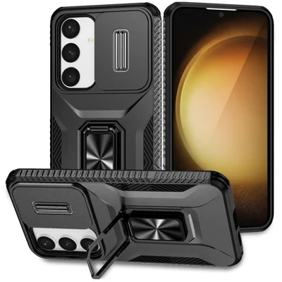 Zwart telefoonhoesje voor Samsung Galaxy S24+ met standaard, schuifbare lensbescherming - Black