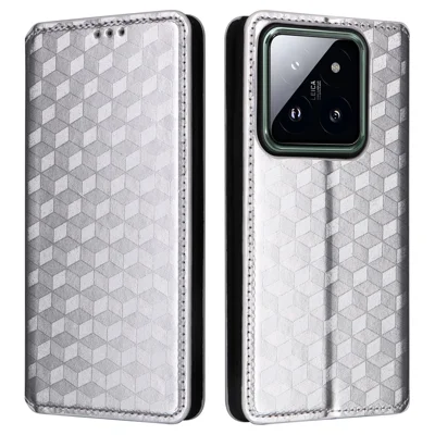 For Xiaomi 14 Pro Cell Phone Case Magnetic Closing Leather Wallet Phone Cover - Silver