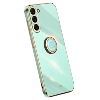 XINLI Pour Samsung Galaxy S24 Étui Électroplaqué TPU Bague Téléphone Support Arrière - Cyan