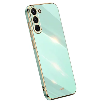 XINLI Pour Étui Samsung Galaxy S24 Bord Doré Stylisé TPU Housse Téléphone - Cyan