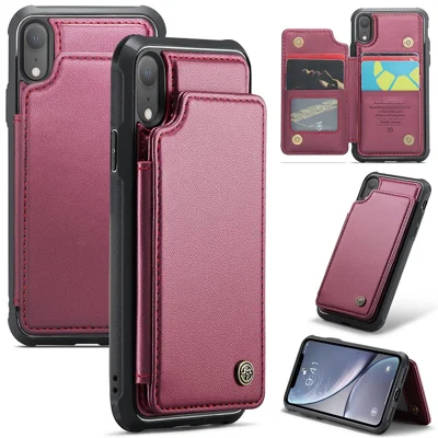 Чехол для iPhone XR CASEME C22, задняя панель из кожи с отделениями для карт с защитой от RFID - Красный