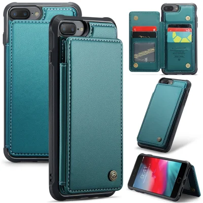 For iPhone 6 Plus / 7 Plus / 8 Plus / 6s Plus Phone Case CASEME C22 Leather Back Cover with RFID Blocking Card Slots - Green