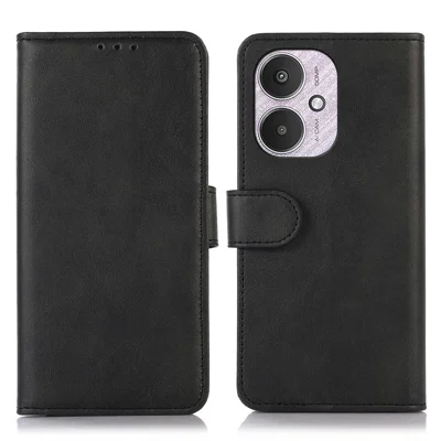 For Xiaomi Redmi 13C 4G / 13C 5G / Poco C65 4G / Poco M6 5G / 13R 5G Case Cowhide Texture Foldable Stand Phone Cover - Black