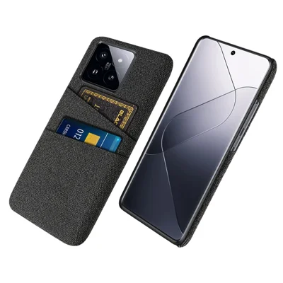 Pour Xiaomi 14 Étui de protection en PC dur + tissu pour téléphone portable antichoc avec porte-cartes double - Noir
