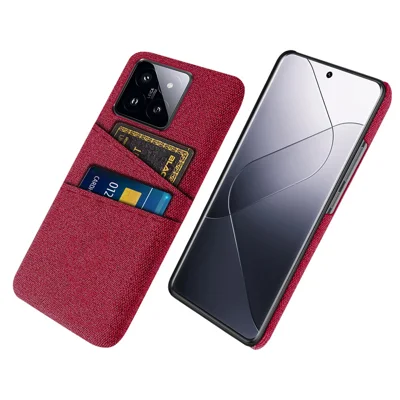 Чехол для Xiaomi 14 Pro с двумя слотами для карт, твердый защитный чехол из ткани и ПК - Красный