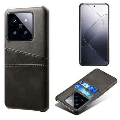 Pour Xiaomi 14 Étui Fentes pour Cartes Doubles Revêtement en Cuir PU Protection en PC - Noir
