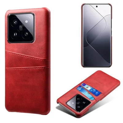For Xiaomi 14 Pro Case Dual Card Slots PU Leather+PC Anti-drop Phone Cover - Red