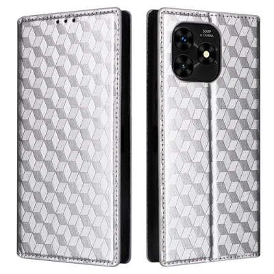 For Umidigi G5 Mecha Case Magnetic Closure Leather Wallet Imprinted Phone Cover - Silver