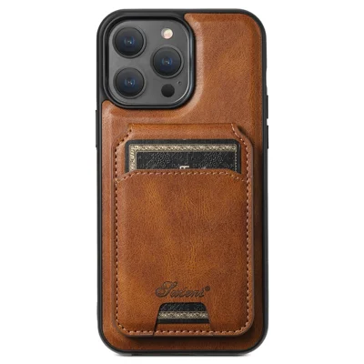 SUTENI H15 para iPhone 14 Pro Carcasa compatible con MagSafe Soporte de tarjeta 2 en 1 Funda desmontable para teléfono - Marrón