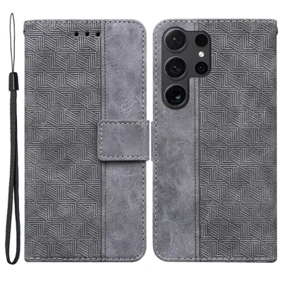 For Samsung Galaxy S24 Ultra Case Phone Shell Imprinted PU Leather Flip Cover - Grey