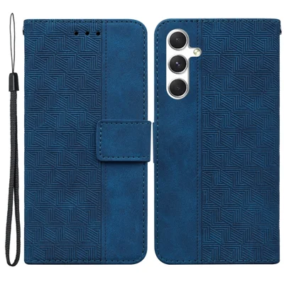 Samsung Galaxy S24+ Hoesje met Geometrisch Patroon Staande Portemonnee Leren Cover - Blauw