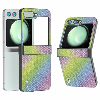 ABEEL For Samsung Galaxy Z Flip5 5G Case Rhinestone Texture PU Leather+PC Phone Protective Cover - Multi-color