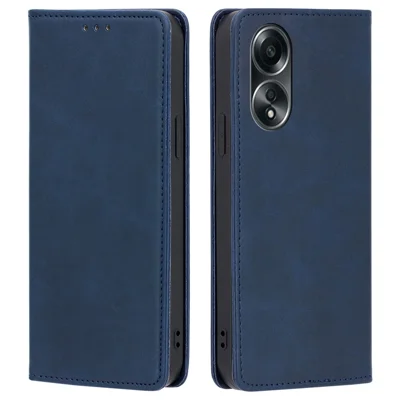 For Oppo A58 4G Case Leather Calf Texture Magnetic Closing Phone Cover - Sapphire