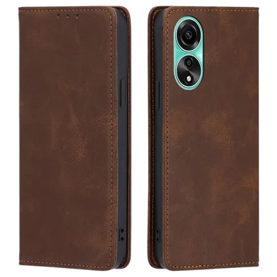 For Oppo A78 4G Case Calf Texture Leather Cover with Wallet Stand - Brown