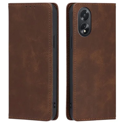 For Oppo A38 4G / A18 4G Case Magnetic Auto Closing Leather Cover with Wallet Stand - Brown