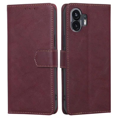 For Nothing Phone (2) Case Anti-fall PU Leather RFID Blocking Stand Cell Phone Cover - Wine Red