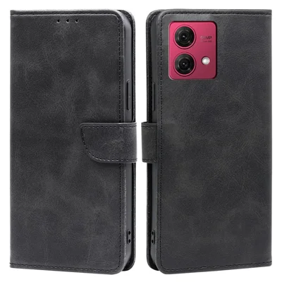 For Motorola Moto G84 5G Case Calf Texture PU Leather Folio Flip Phone Shell - Black