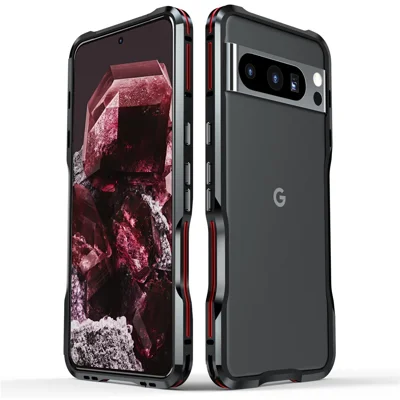 LUPHIE para Google Pixel 8 Pro Carcasa Bumper Protector de Metal Cubierta de Marco de Teléfono - Negro / Rojo