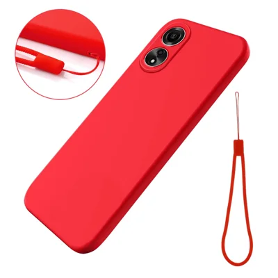 For Honor X5 Plus Case Liquid Silicone Soft Liner Protective Phone Cover with Strap - Red