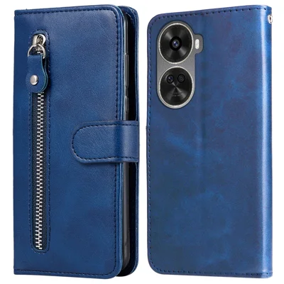 For Huawei nova 11 SE / nova 12 SE 4G Leather Cell Phone Case Zipper Pocket Flip Wallet Cover - Blue