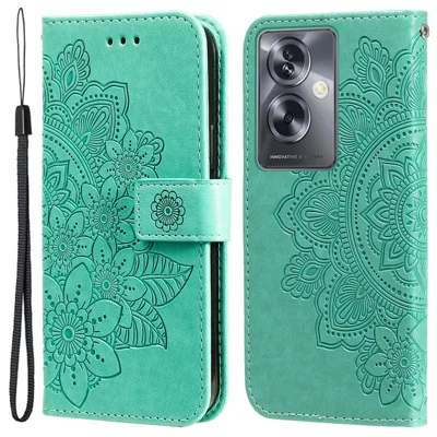 Brieftaschen-Handyhülle für Oppo A79 5G / A2 5G, Blumenmuster, PU-Leder, Brieftaschen-Standplatz-Handyhülle - Grün