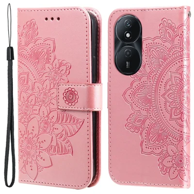 Cover per Honor Play 50 Plus 5G con Portafoglio in PU con Fiori, Supporto, Portacarte - Rosa