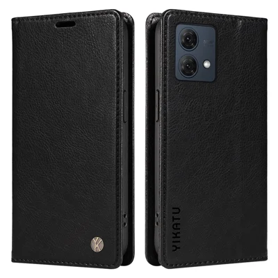 YIKATU YK-006 For Motorola Moto G84 5G Case PU Leather+TPU Litchi Texture Wallet Cover - Black