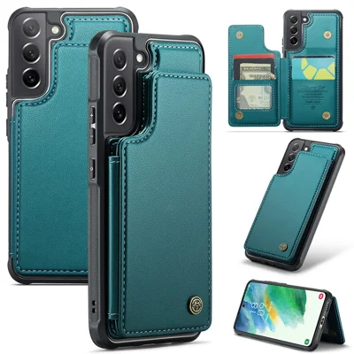 Für Samsung Galaxy S21 FE 5G Handytasche CASEME C22 Lederrückseite mit RFID-Schutzfach für Karten – Grün