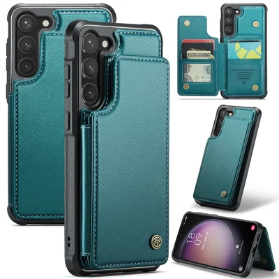 Cover per Samsung Galaxy S23 CASEME C22 con retro in pelle, porta carte con protezione RFID - Verde