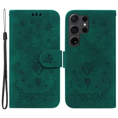 For Samsung Galaxy S24 Ultra Case Anti-fall Imprinted PU Leather Phone Cover - Green