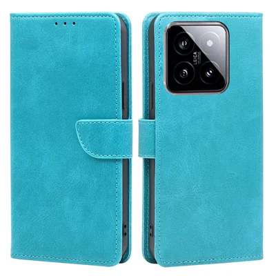 For Xiaomi 14 Case Magnetic Clasp Anti-Scratch Calf Texture PU Leather Phone Cover - Baby Blue