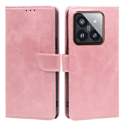 For Xiaomi 14 Pro Case Magnetic Clasp Phone Shell PU Leather Calf Texture Phone Cover - Rose Gold