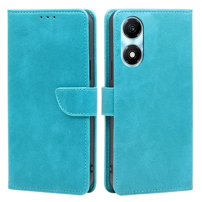 For Honor X5 Plus / Play 40C 5G Case Soft Leather Wallet Calf Texture Cell Phone Shell - Baby Blue